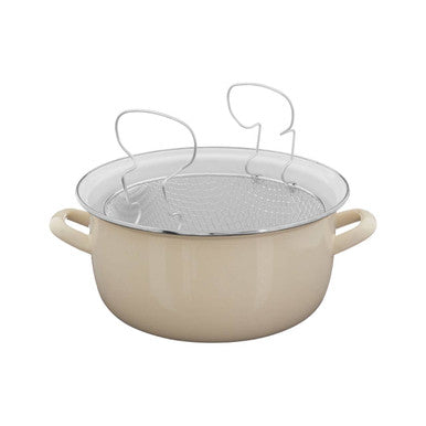 Telo Cream Enamel Fryer Pan with Basket and Lid