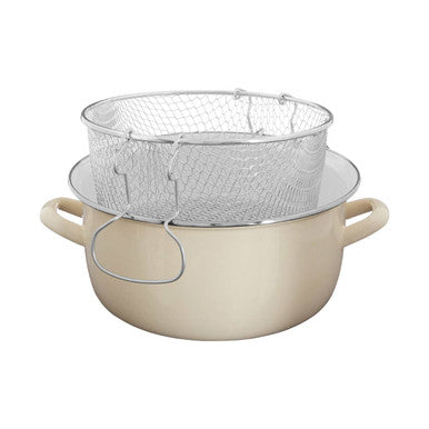 Telo Cream Enamel Fryer Pan with Basket and Lid