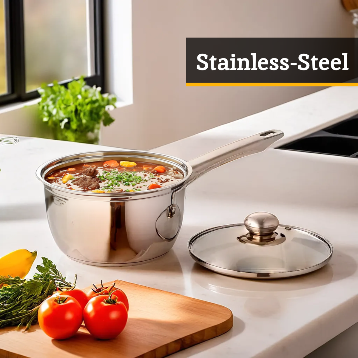 Crosse Stainless Steel Saucepans with Glass Lids — Set of 3