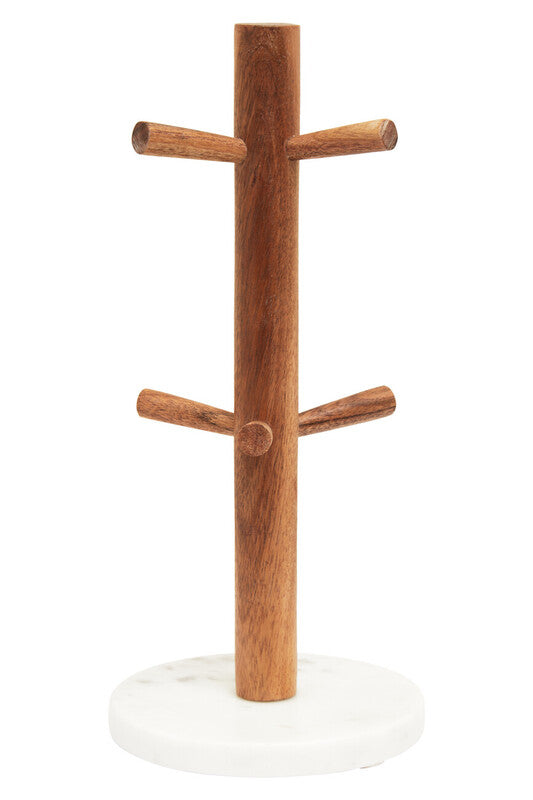 Monzaro Acacia Wood and White Marble Mug Tree