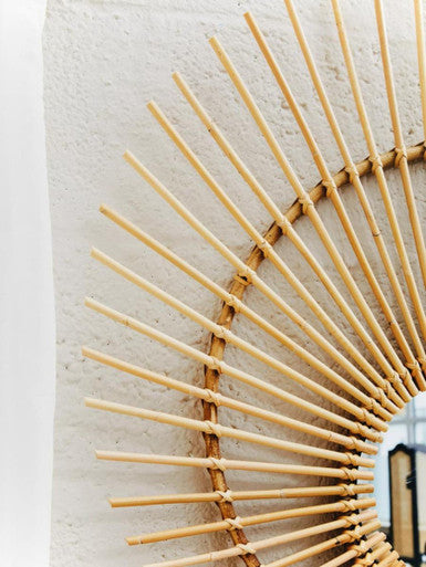 Mataram Sunburst Rattan Wall Mirror — 80cm