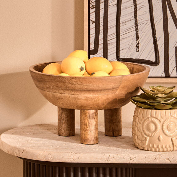 Kara Mango Wood Footed Fruit Bowl — 27cm
