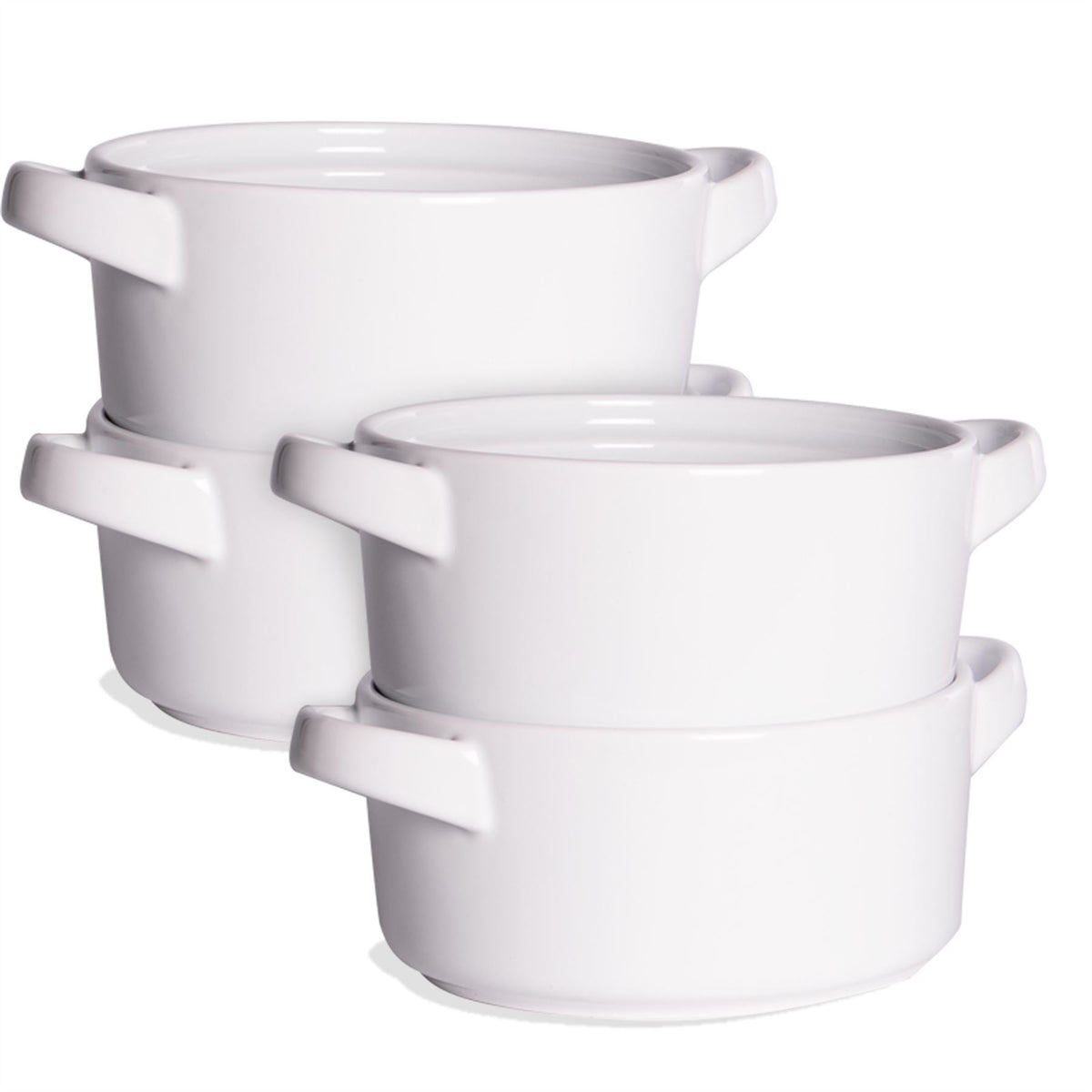 Country Ceramic Soup Bowls with Handles — Set of 4