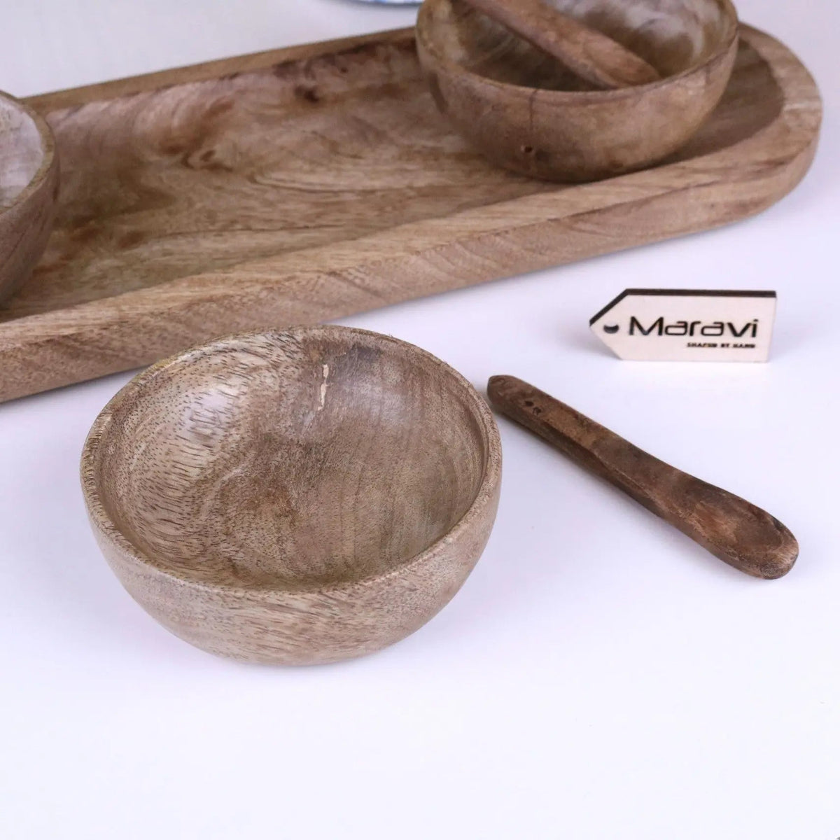 Karuna Mango Wood Serving Bowls & Tray — Set of 3