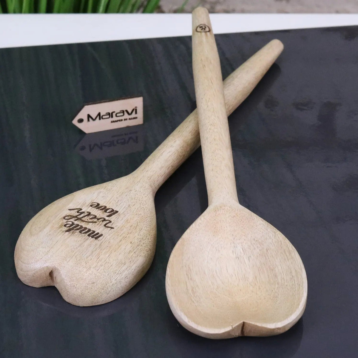 Marula Heart Mango Wood Spoons — Set of 2