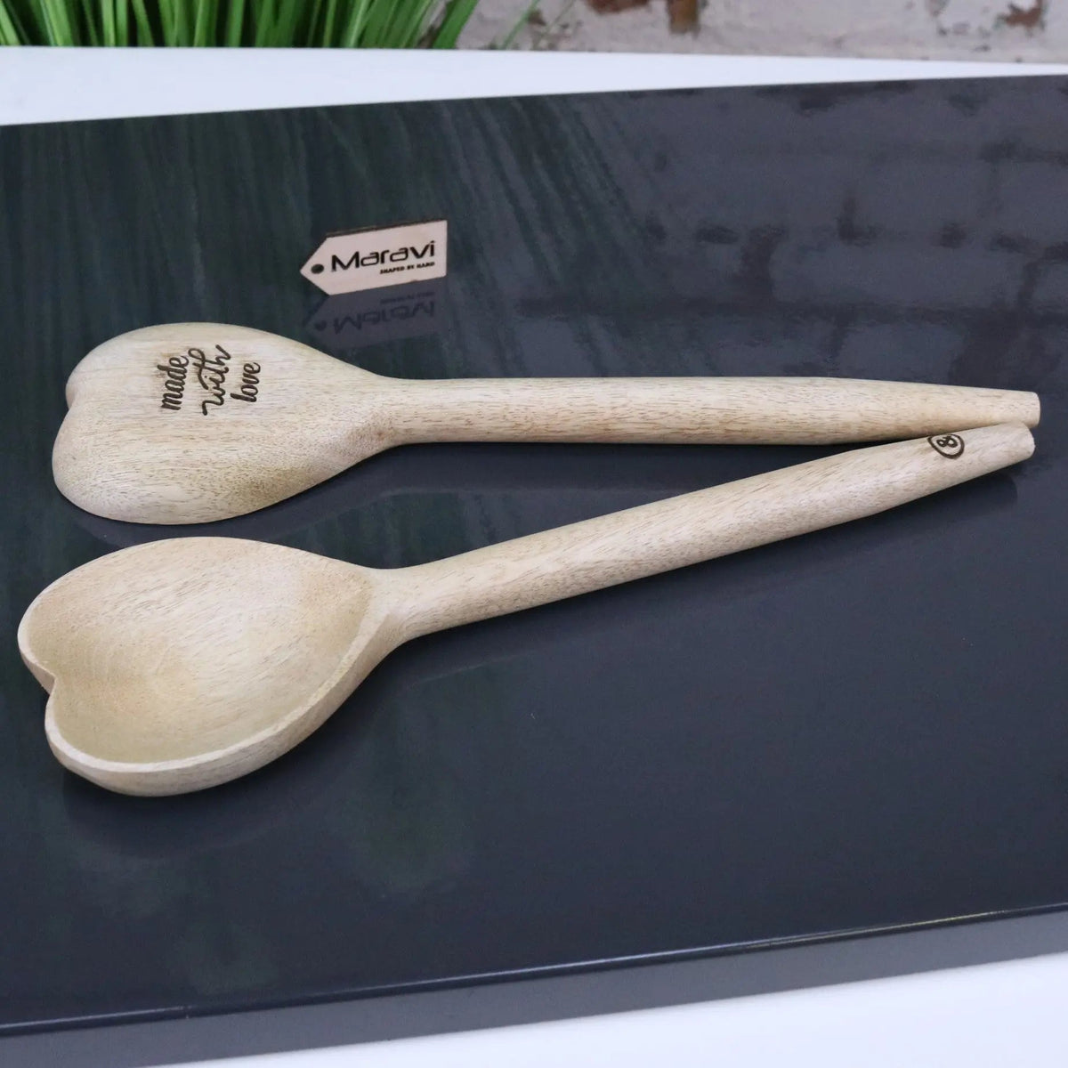 Marula Heart Mango Wood Spoons — Set of 2