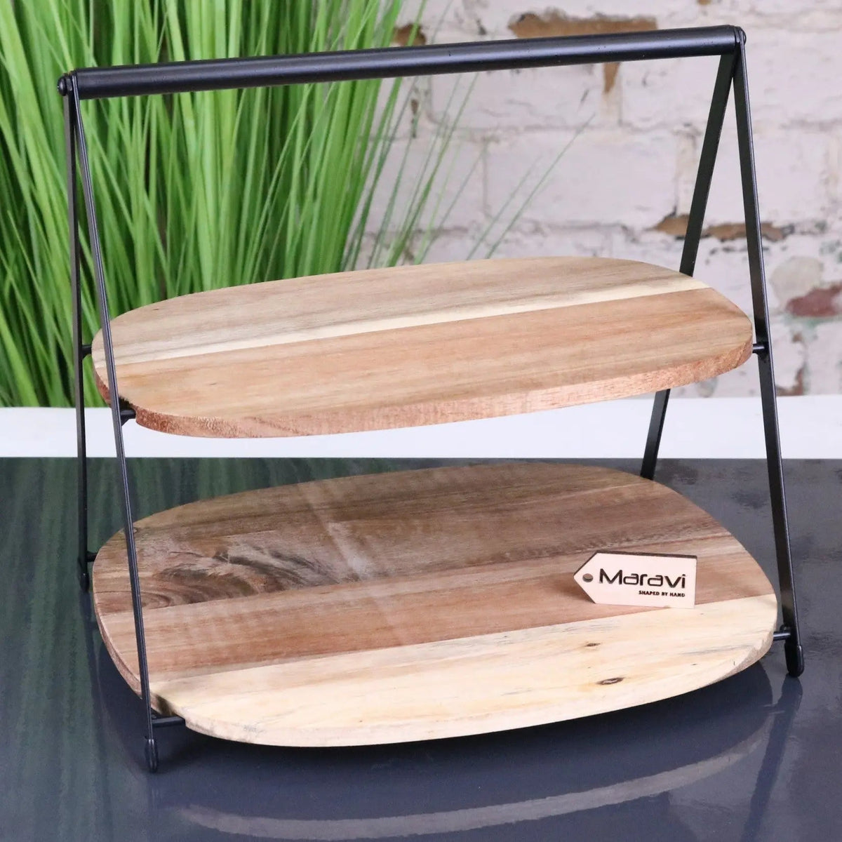 Revika Rustic Two-Tier Wooden Cake Stand