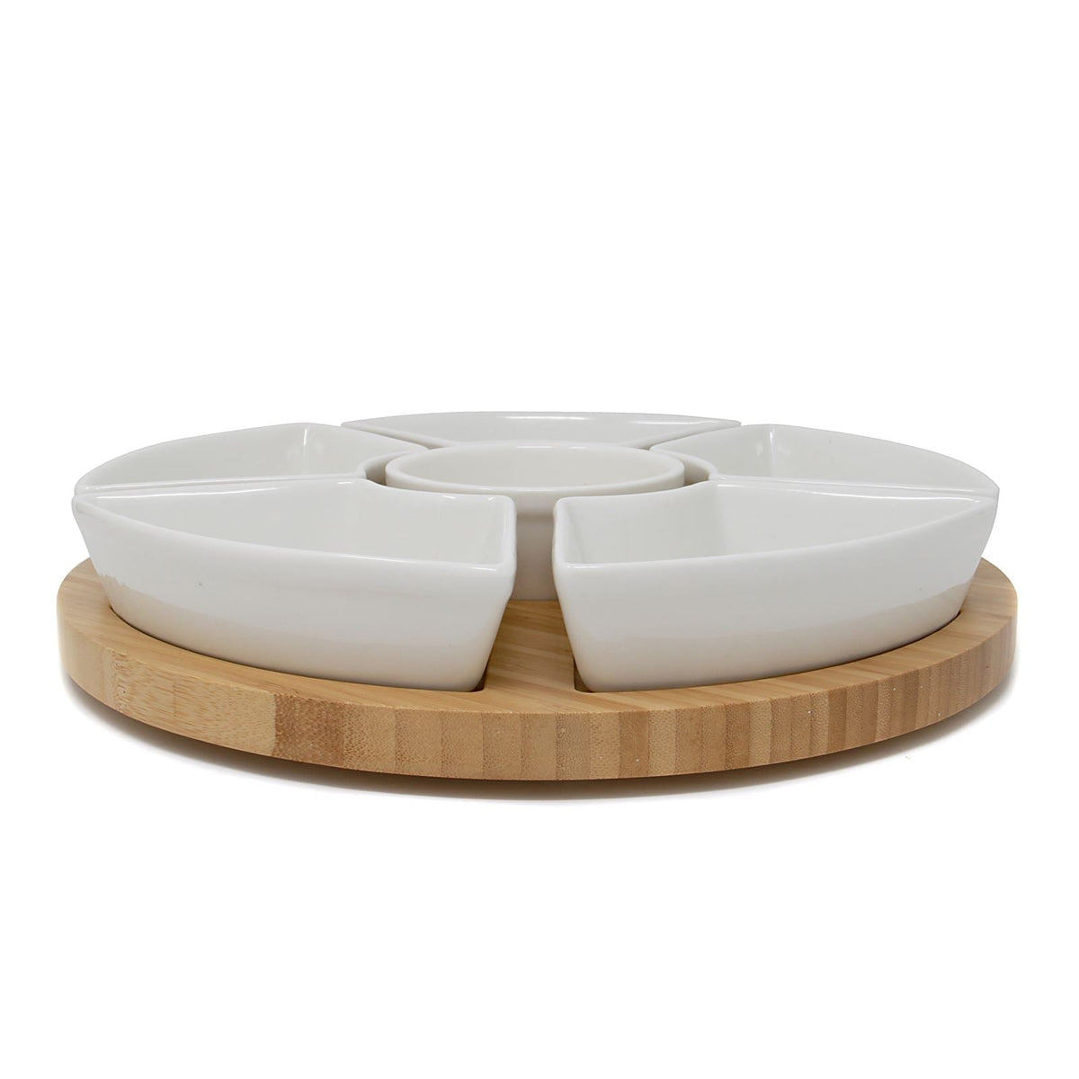 Bamboo Rotating Dip Set — Six Ceramic Bowls