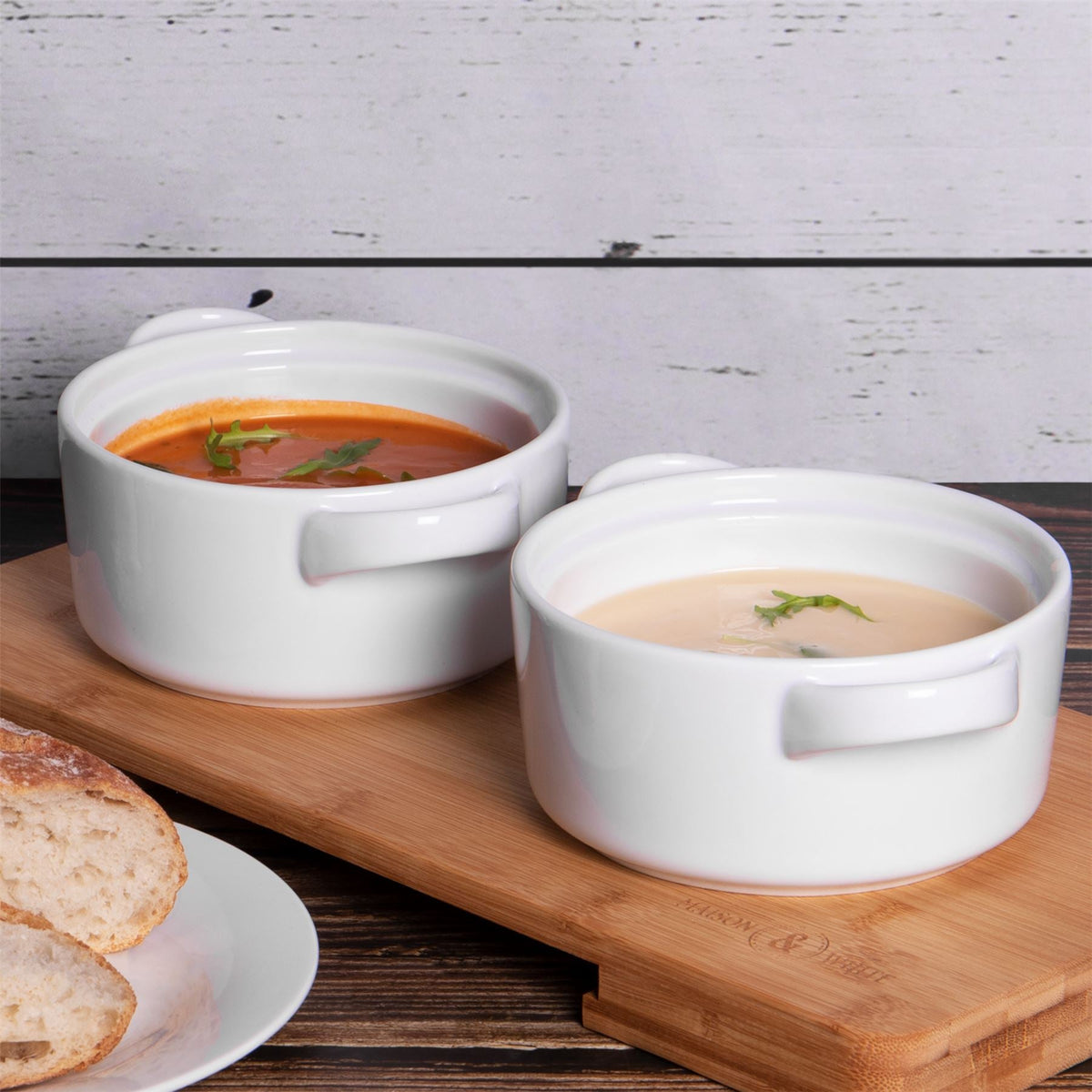 Country Ceramic Soup Bowls with Handles — Set of 4