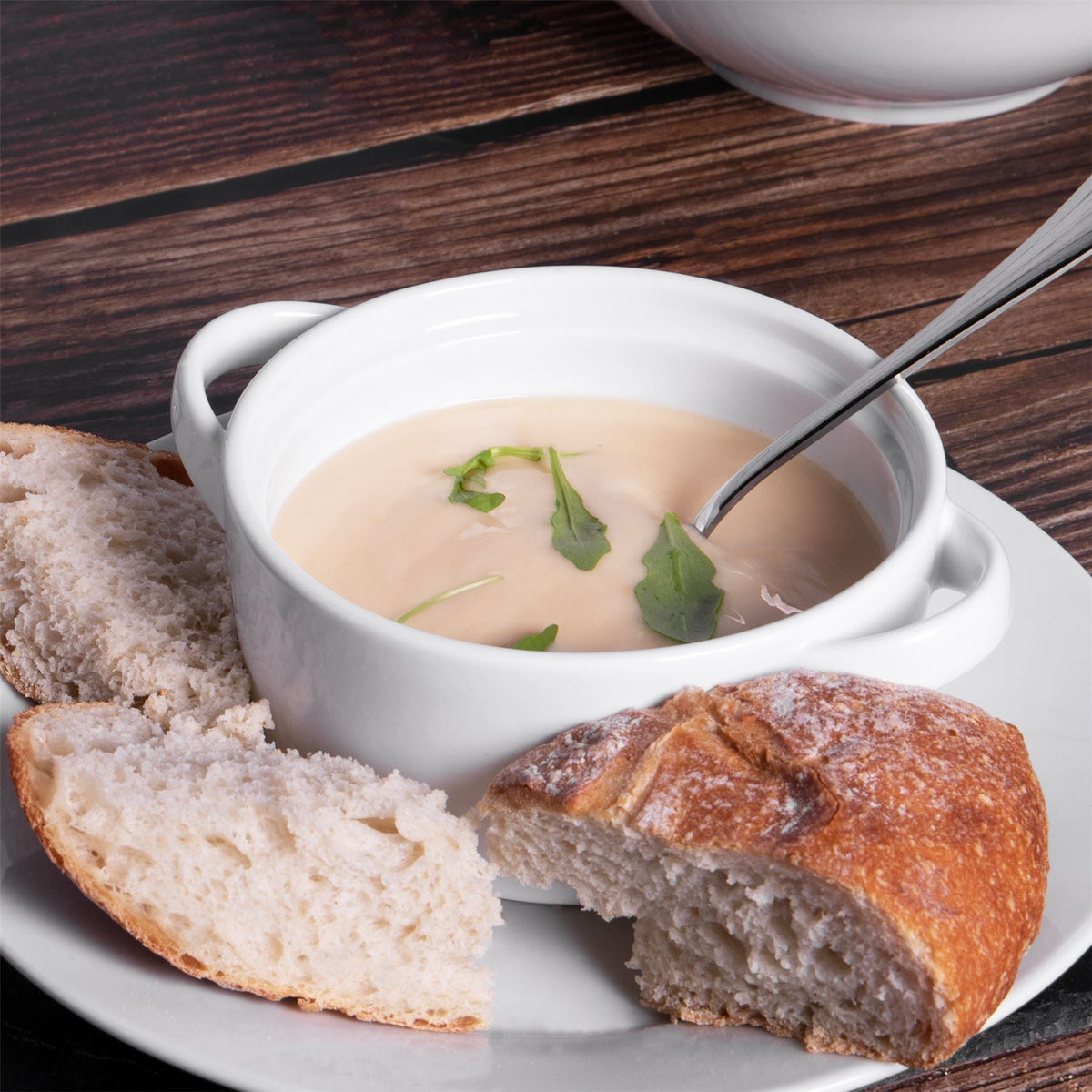 Country Ceramic Soup Bowls with Handles — Set of 4