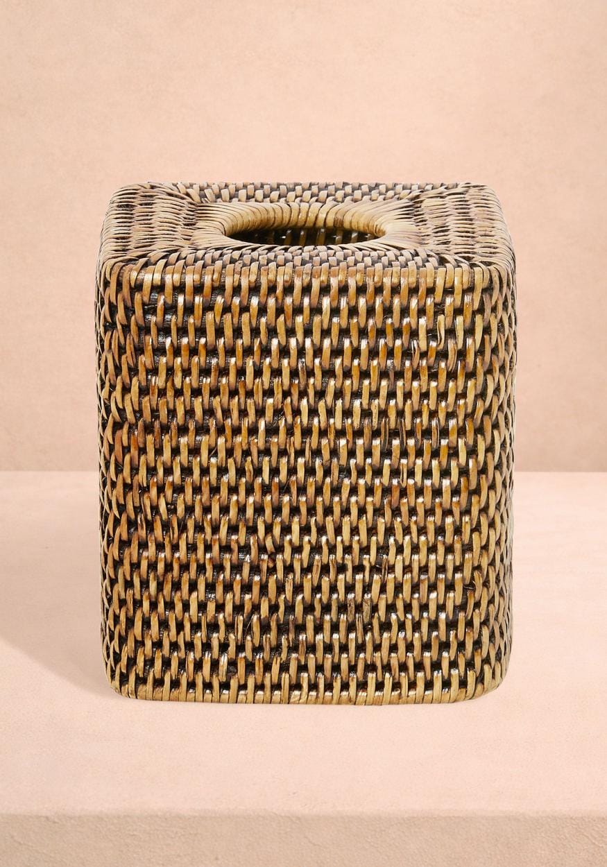 Brown Rattan Tissue Box Cover