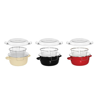Telo Cream Enamel Fryer Pan with Basket and Lid
