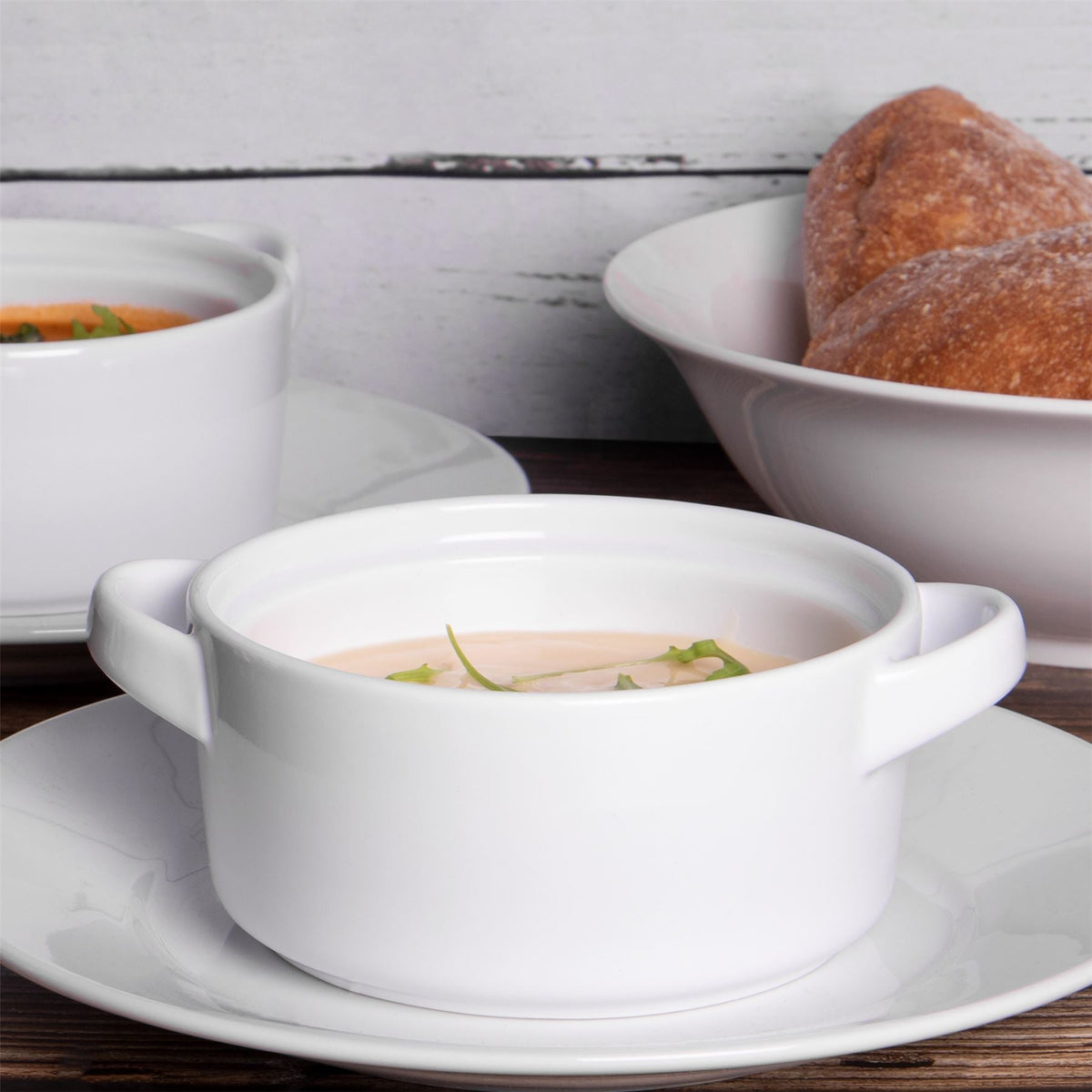 Country Ceramic Soup Bowls with Handles — Set of 4