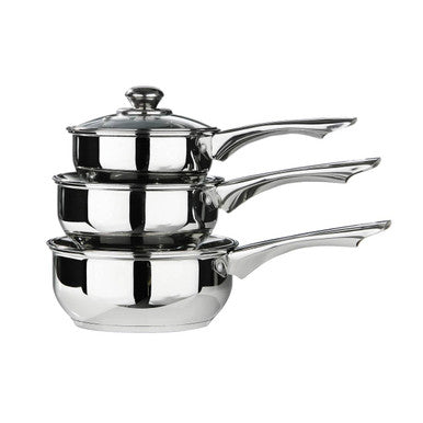 Crosse Stainless Steel Saucepans with Glass Lids — Set of 3