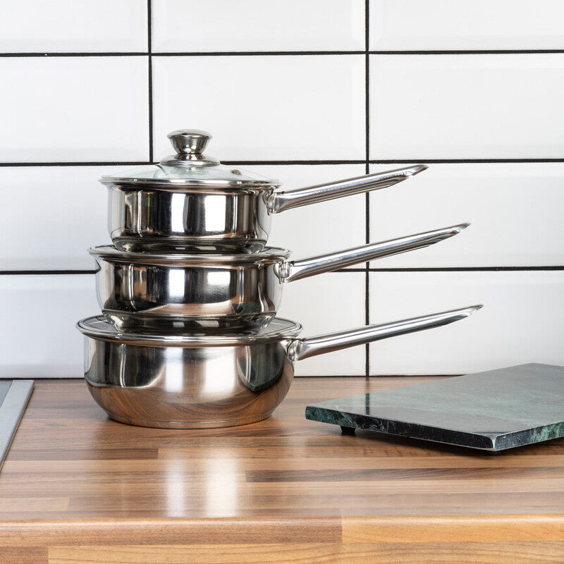 Crosse Stainless Steel Saucepans with Glass Lids — Set of 3