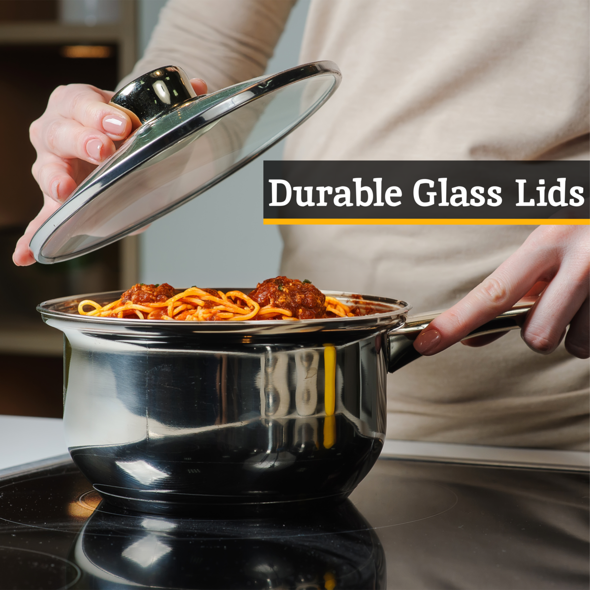 Crosse Stainless Steel Saucepans with Glass Lids — Set of 3