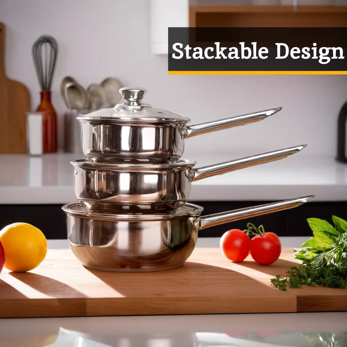 Crosse Stainless Steel Saucepans with Glass Lids — Set of 3