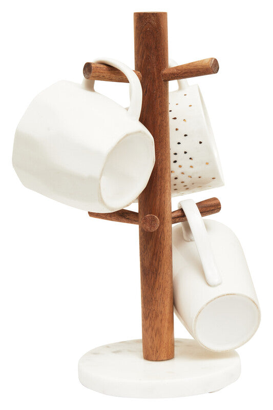 Monzaro Acacia Wood and White Marble Mug Tree