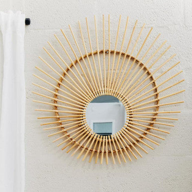 Mataram Sunburst Rattan Wall Mirror — 80cm