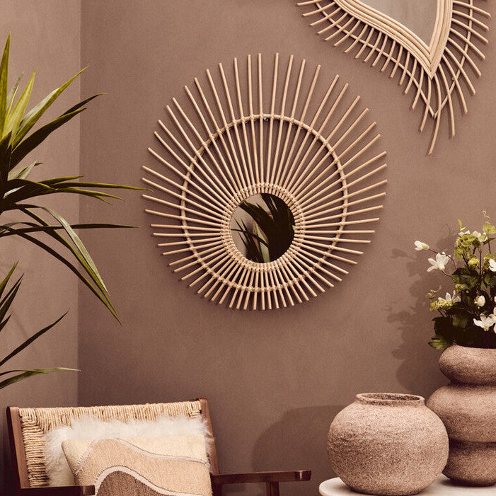 Mataram Sunburst Rattan Wall Mirror — 80cm