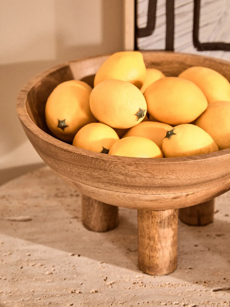 Kara Mango Wood Footed Fruit Bowl — 27cm