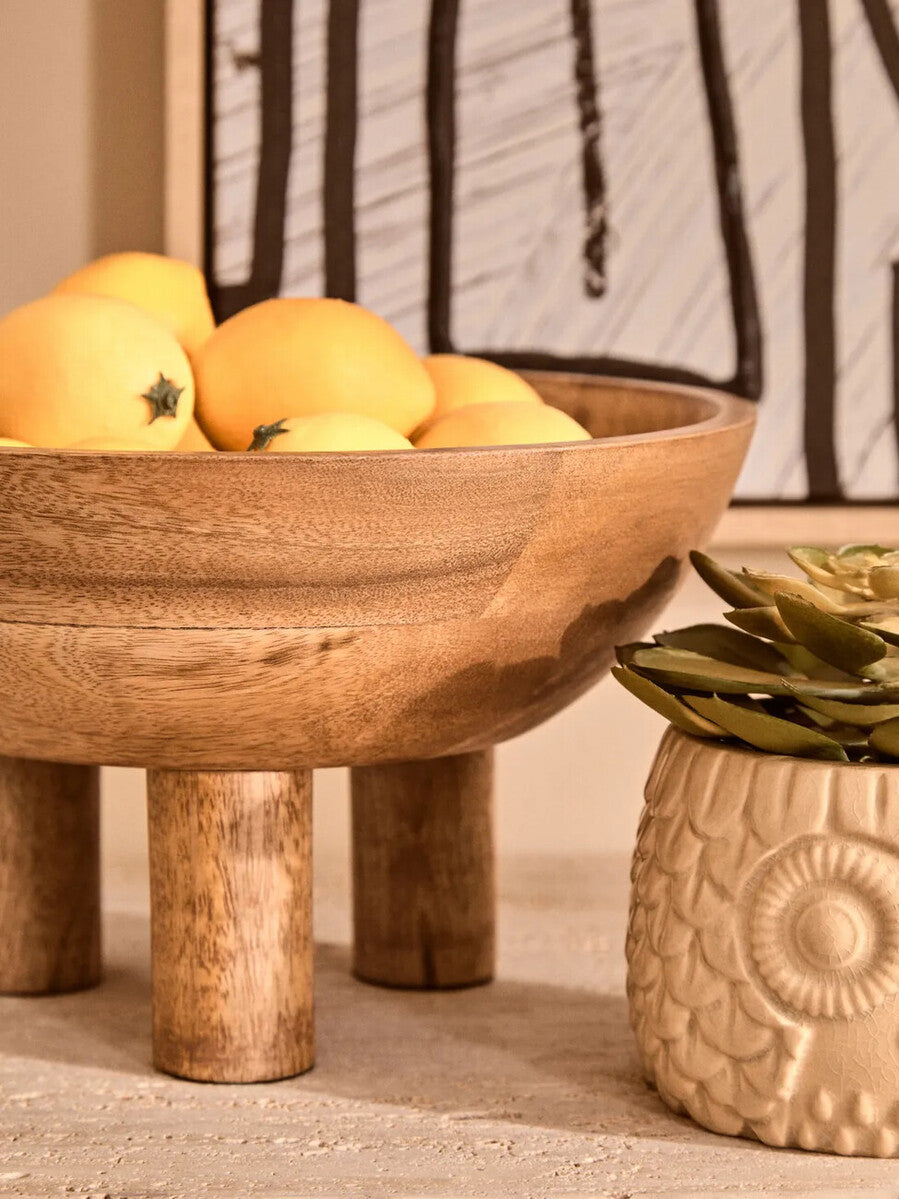 Kara Mango Wood Footed Fruit Bowl — 27cm