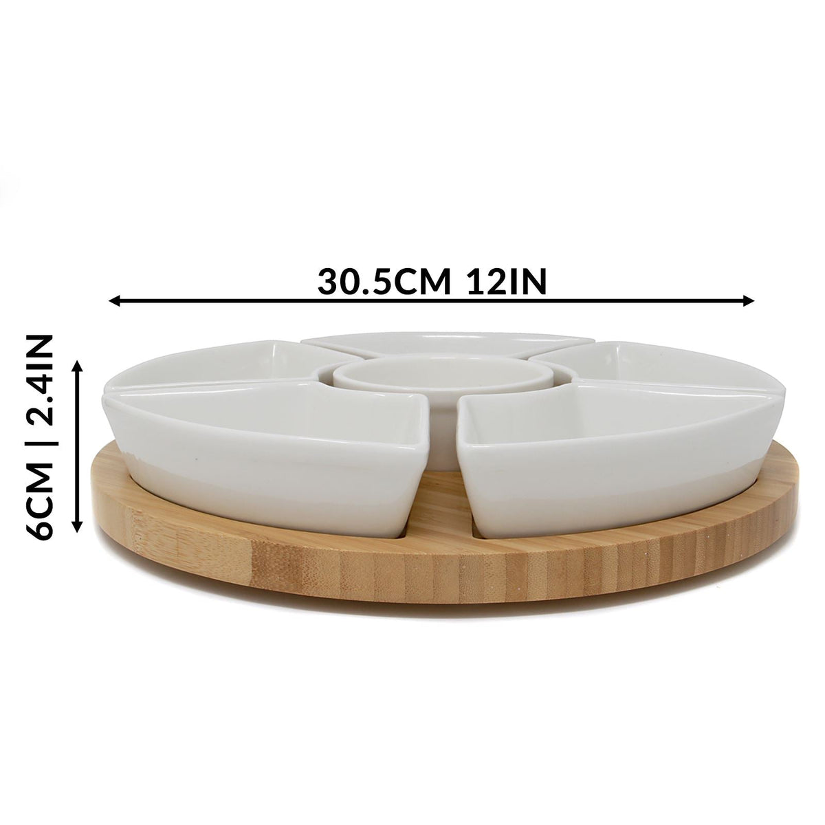 Bamboo Rotating Dip Set — Six Ceramic Bowls