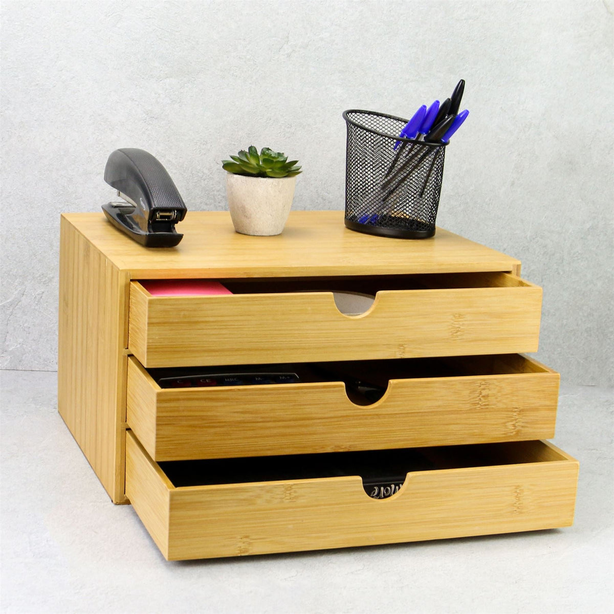 M&W Bamboo Desktop Organiser — 3 Drawers