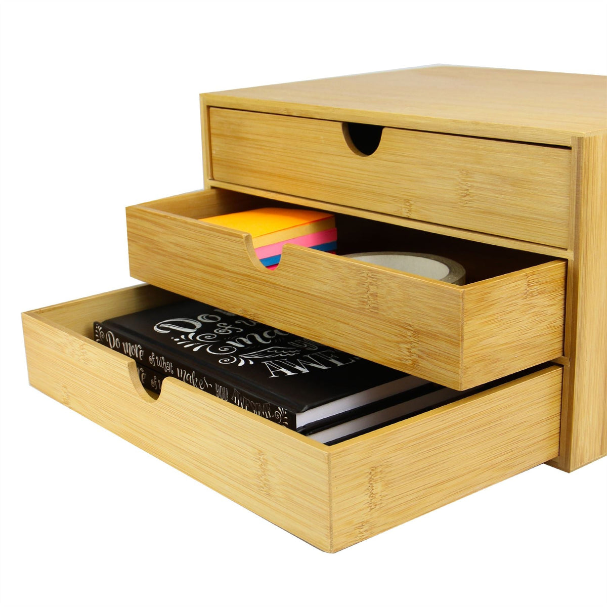 M&W Bamboo Desktop Organiser — 3 Drawers