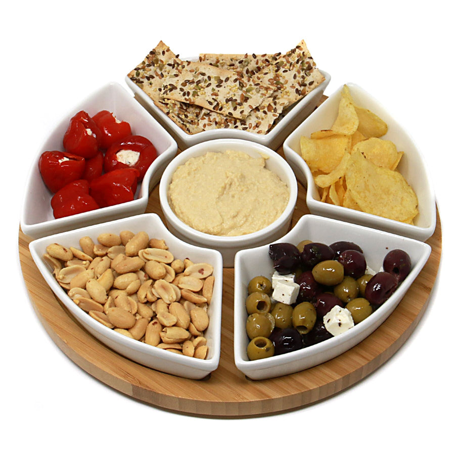 Bamboo Rotating Dip Set — Six Ceramic Bowls