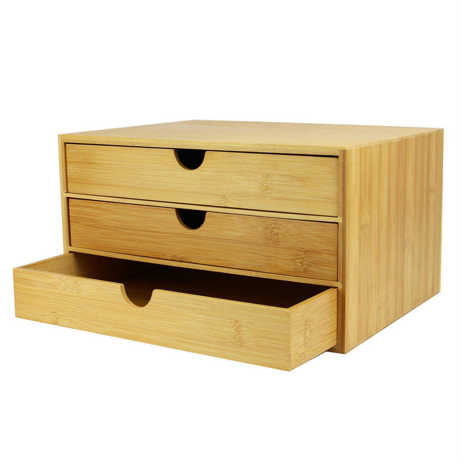 M&W Bamboo Desktop Organiser — 3 Drawers