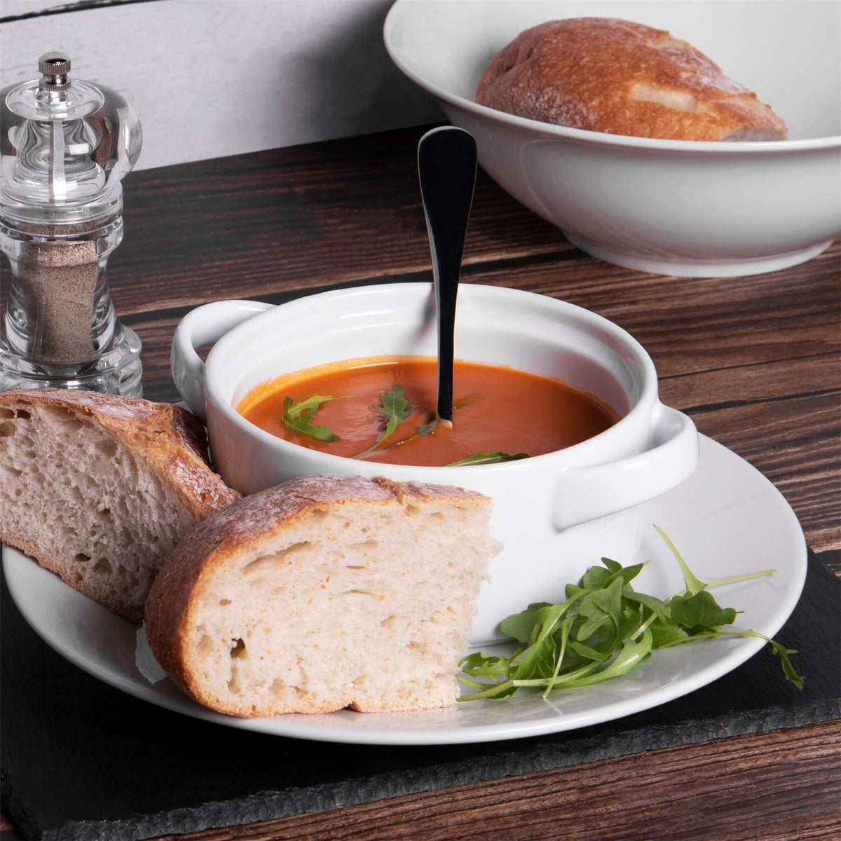 Country Ceramic Soup Bowls with Handles — Set of 4