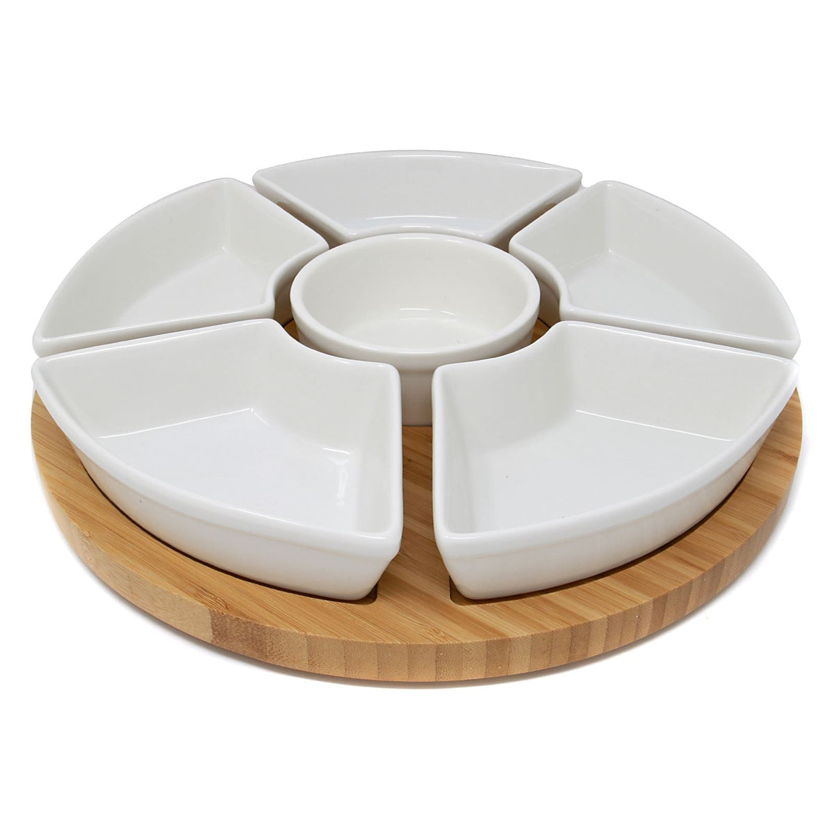 Bamboo Rotating Dip Set — Six Ceramic Bowls