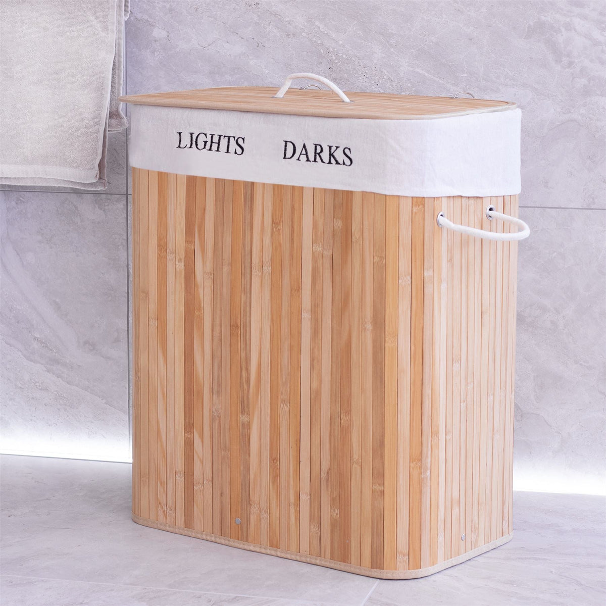 M&W Bamboo Laundry Hamper — Light & Dark, 102L