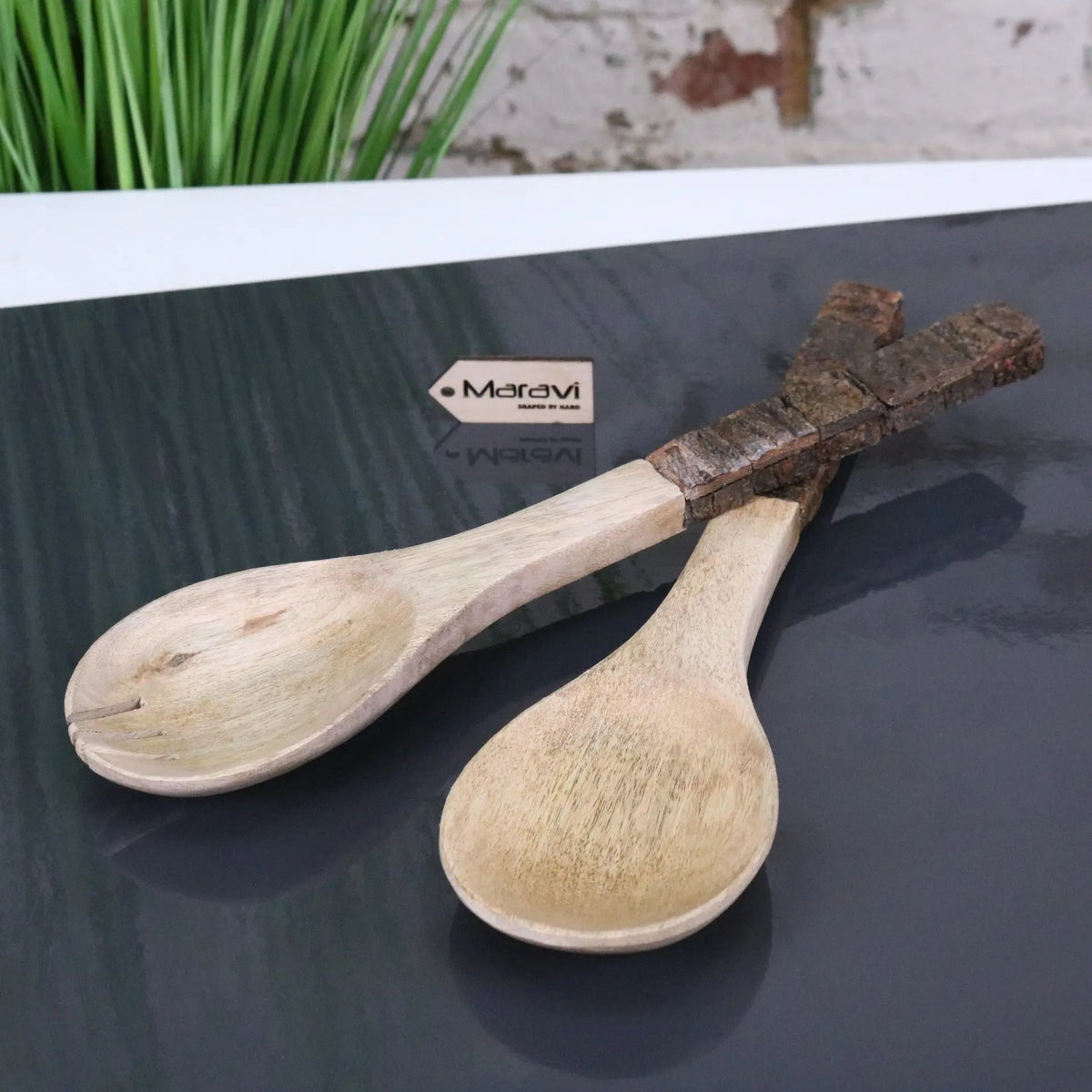 Bhimra Rustic Mango Wood Salad Servers — Set of 2