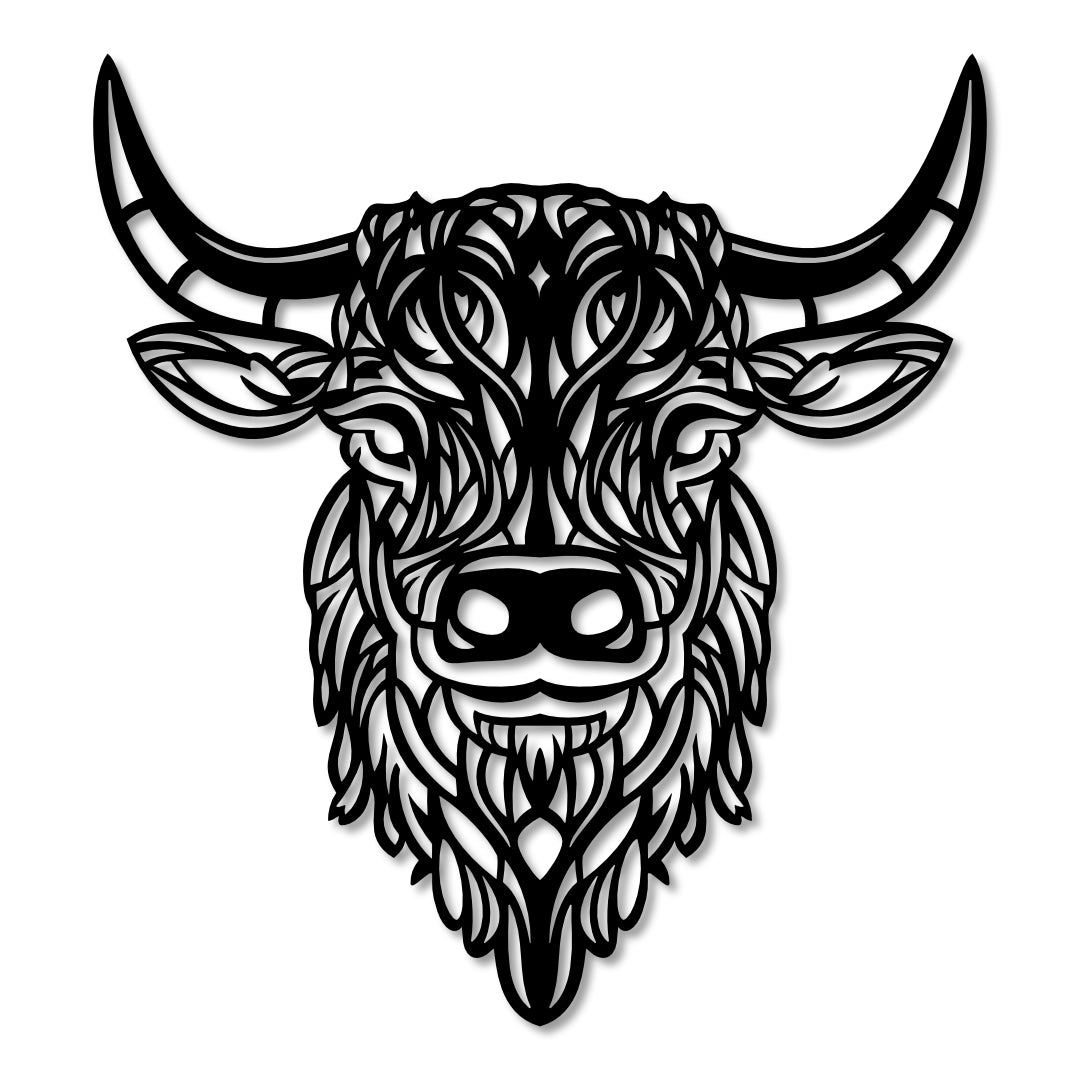 Highland Cow Steel Wall Art — Gloss Black, 30cm