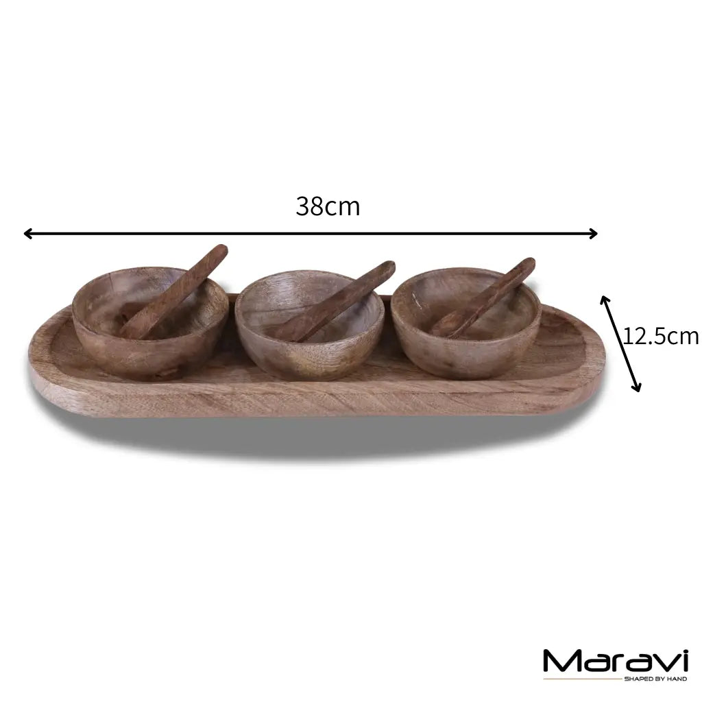 Karuna Mango Wood Serving Bowls & Tray — Set of 3