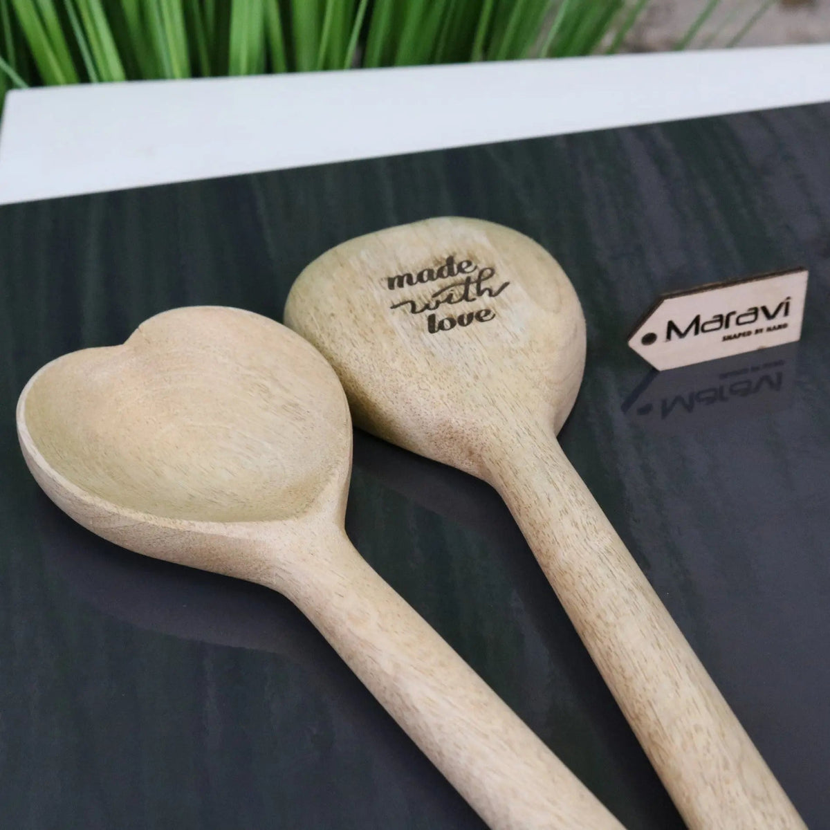 Marula Heart Mango Wood Spoons — Set of 2