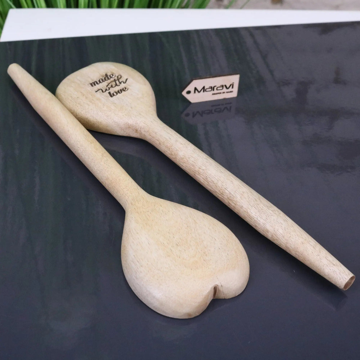 Marula Heart Mango Wood Spoons — Set of 2
