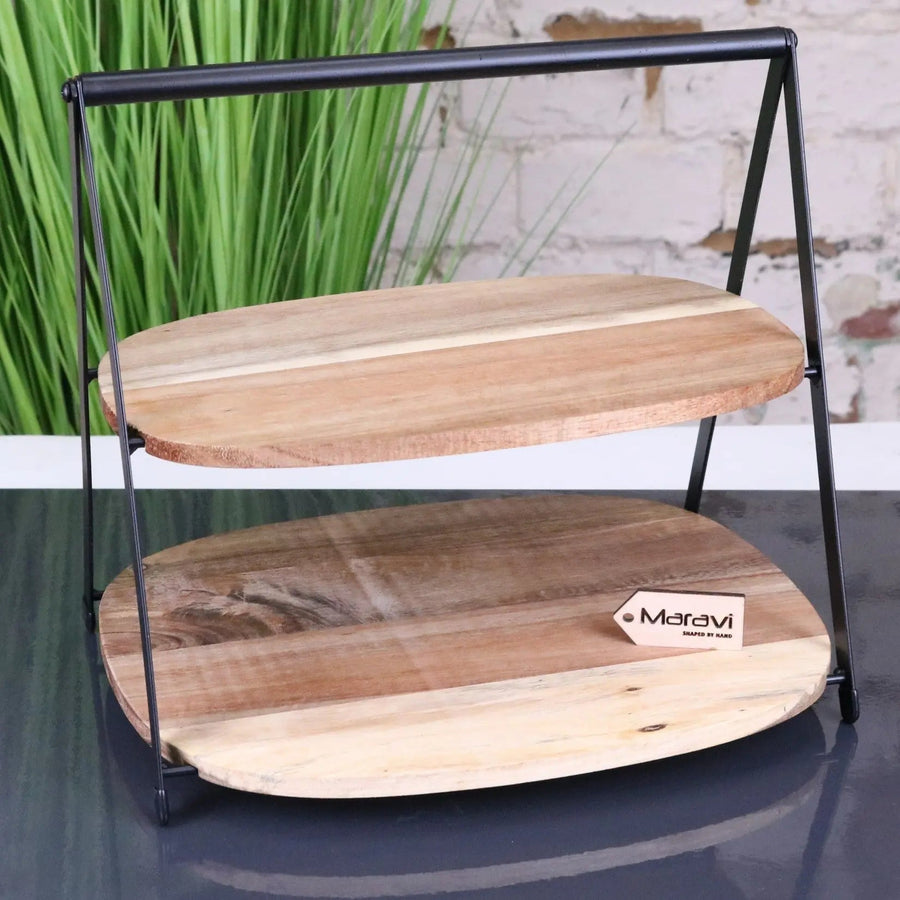 Revika Rustic Two-Tier Wooden Cake Stand