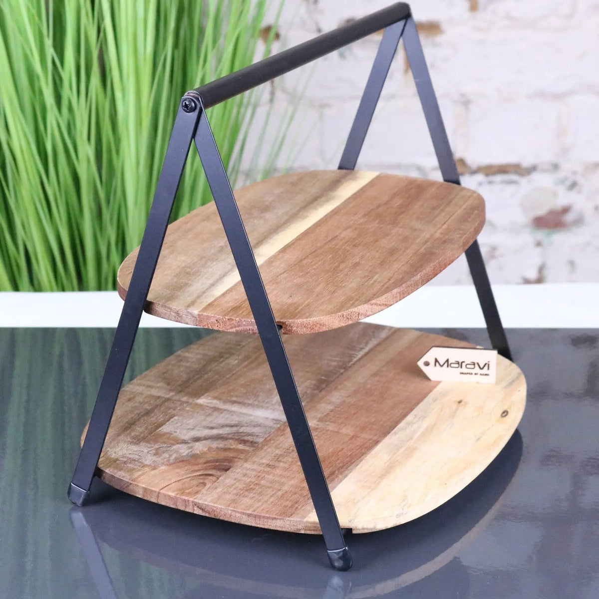 Revika Rustic Two-Tier Wooden Cake Stand
