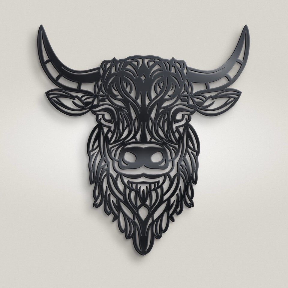 Highland Cow Steel Wall Art — Gloss Black, 30cm