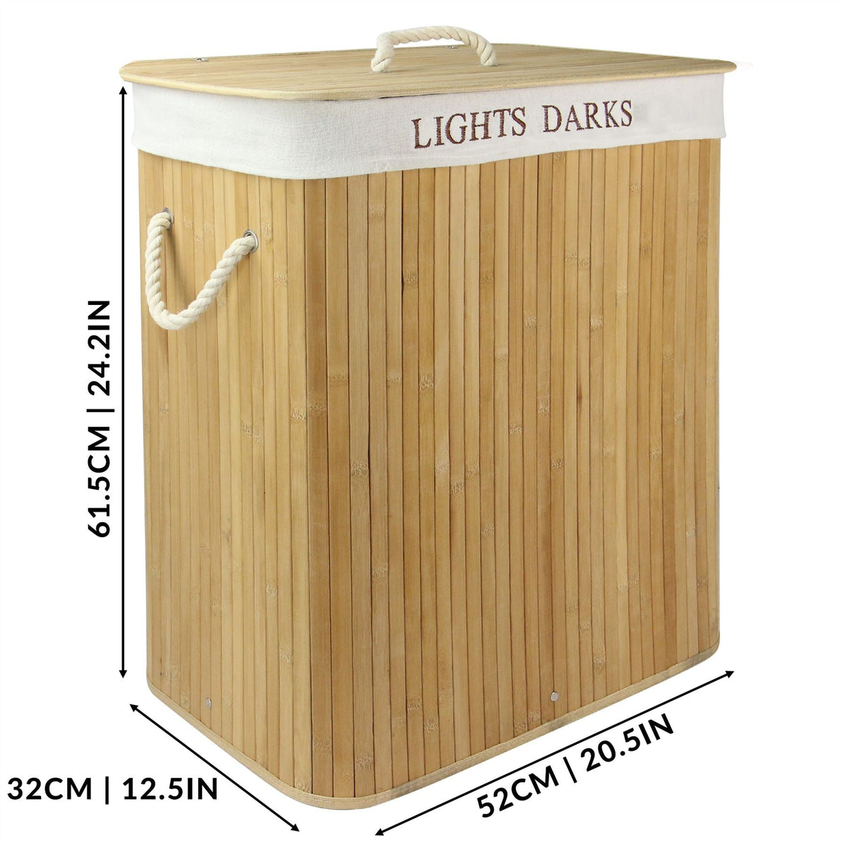 M&W Bamboo Laundry Hamper — Light & Dark, 102L